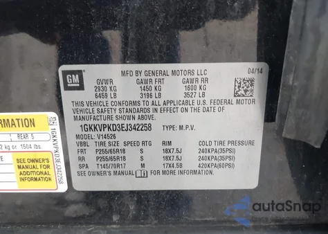 2014 GMC Acadia Sle-2 z USA, uszkodzony, nr VIN 1GKKVPKD3EJ342258